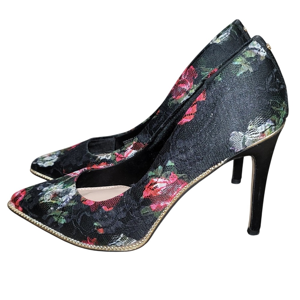 BCB Generation Chain Pointy Floral Lace Black Red Gold Chain Pumps 10 Boho Y2K - Picture 5 of 10